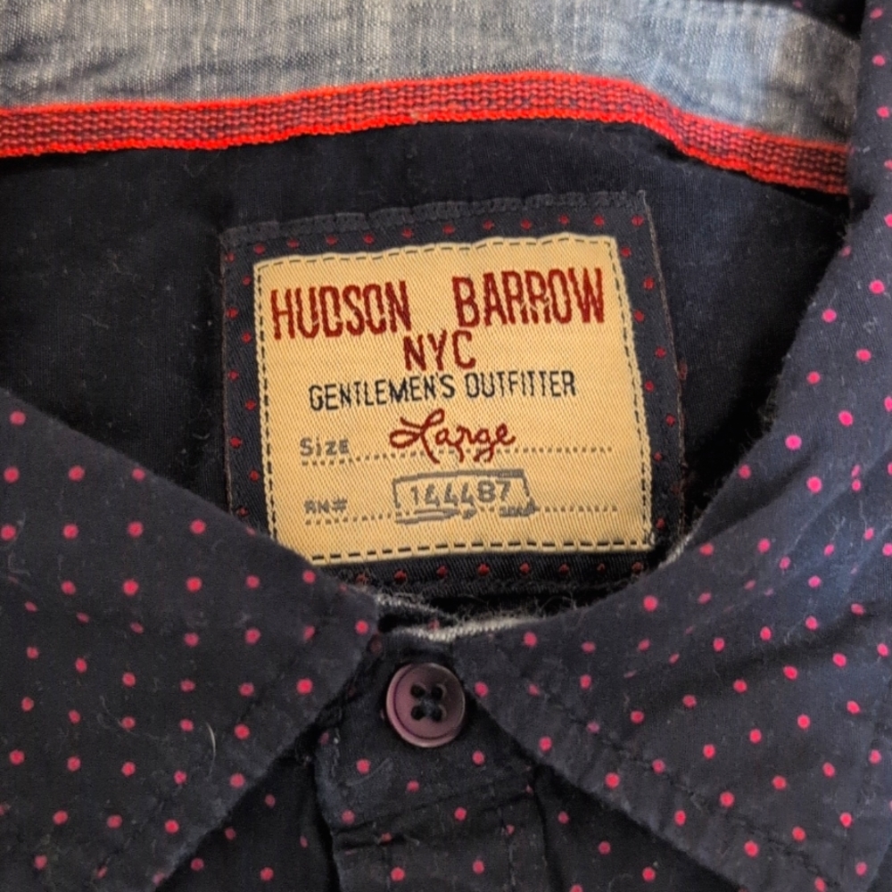 Navy Button Up Shirt With Microdot Pattern EUC